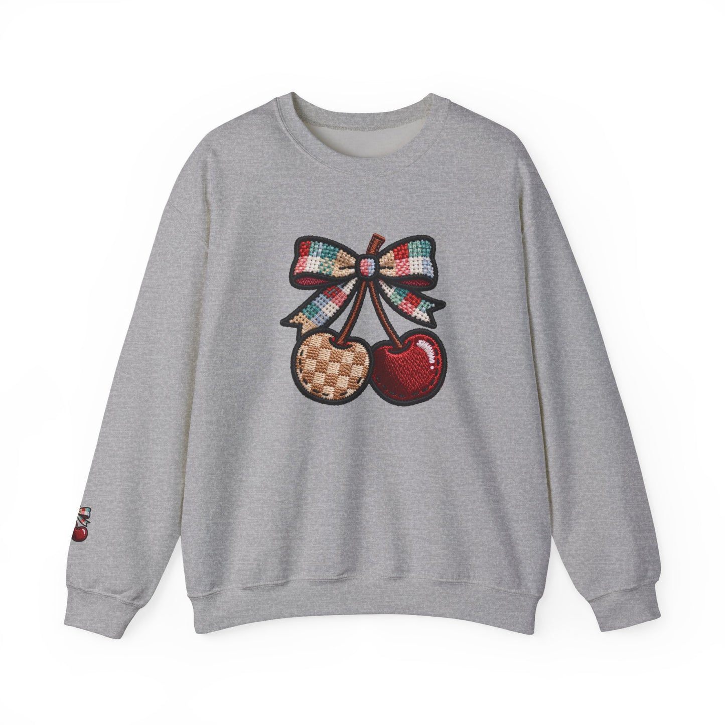 Cherry Embroidery Crewneck Sweatshirt, Illusion Shirt, Unisex Sweatshirt, Cherry Design, Embroidered Sweater