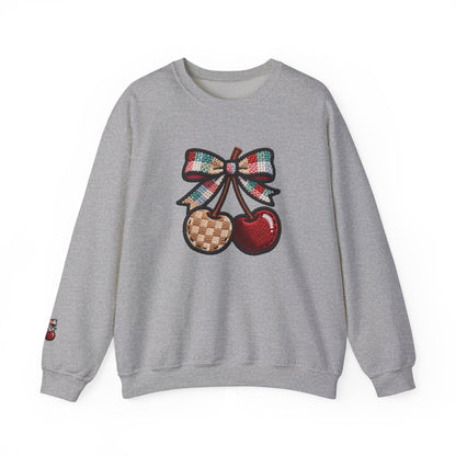 Cherry Embroidery Crewneck Sweatshirt, Illusion Shirt, Unisex Sweatshirt, Cherry Design, Embroidered Sweater