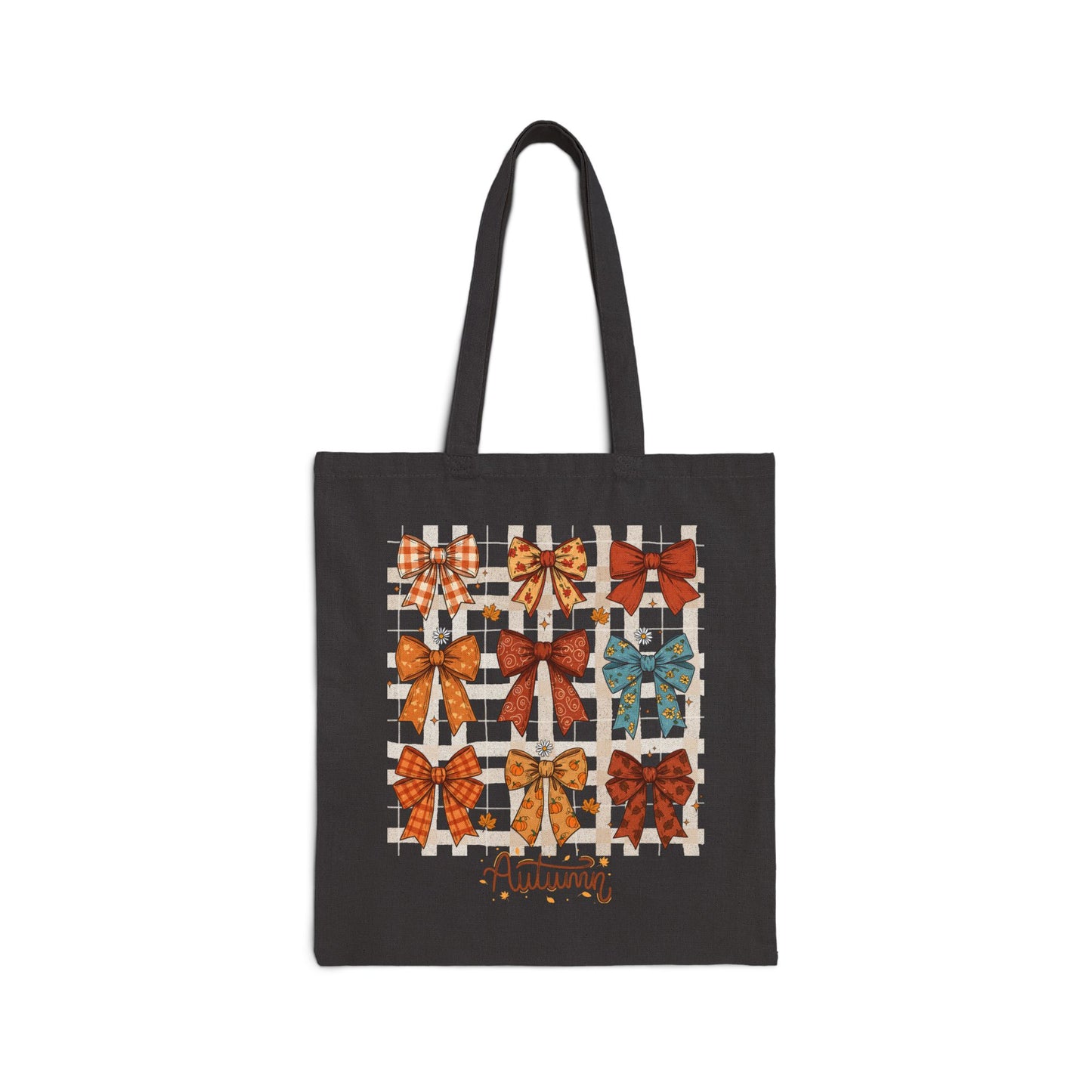 Autumn Cotton Canvas Tote Bag, Fall Bow  Coquete, Reusable Shopping Bag, Eco-Friendly Grocery Tote, Thanksgiving