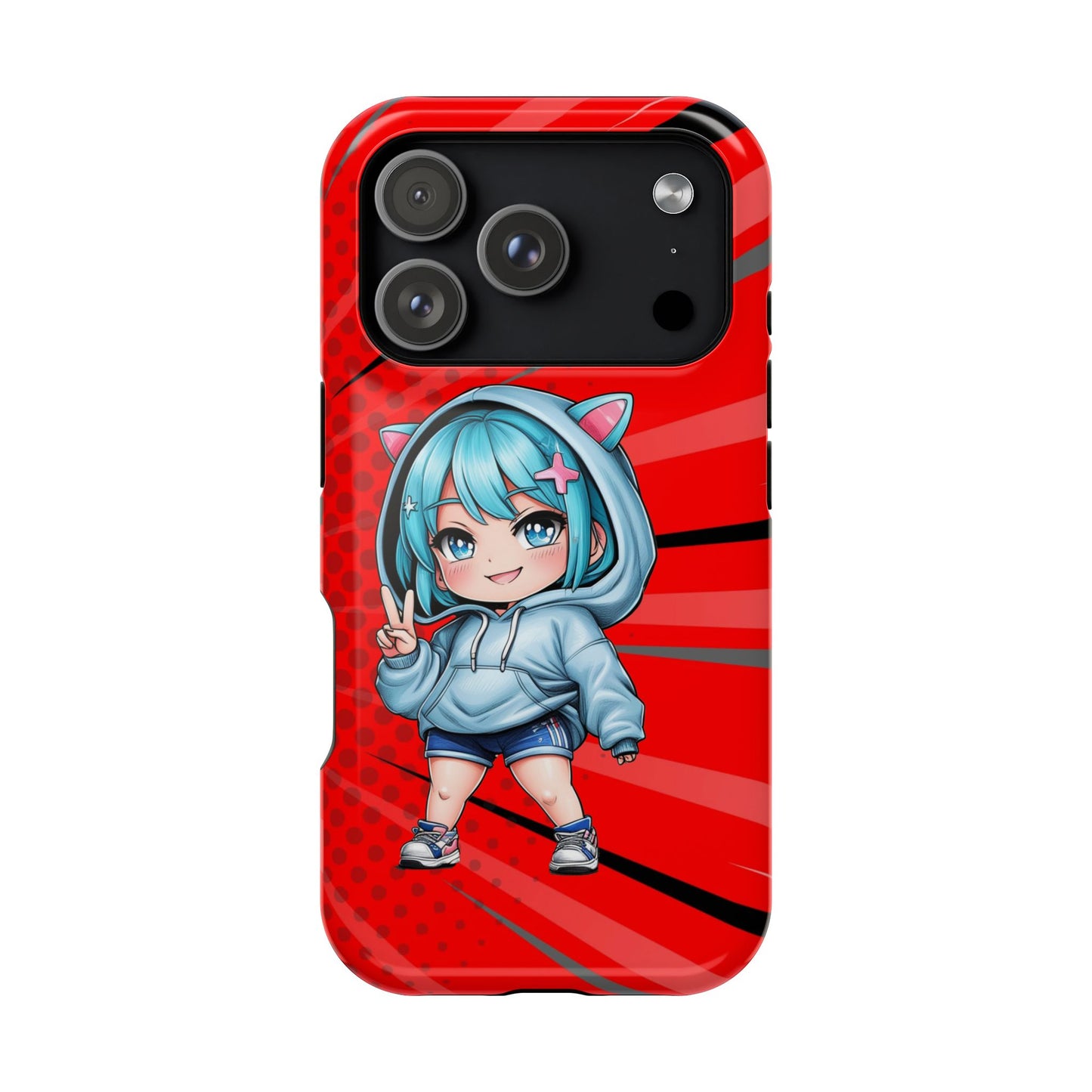 Phone Cases, Cute Chibi Girl in Cat Hoodie, Kawaii Anime Design, Protective Cover, Gift for Anime Fans, Cute Phone Accessories, Cat Lover