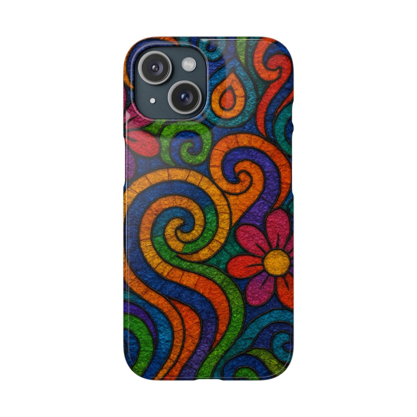 Psychedelic Hippie Phone Case, Boho Rainbow Retro 70s Groovy Art Cover