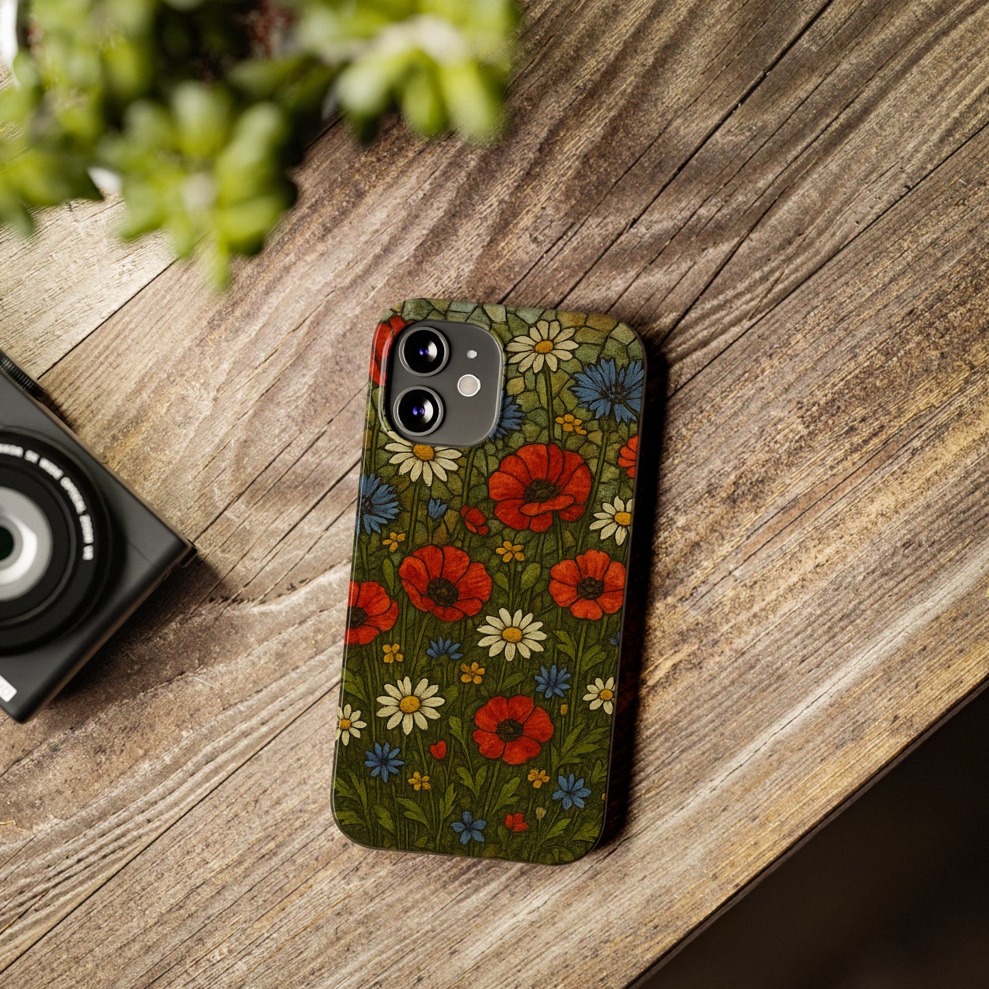 Slim Phone Cases  Wildflower Mosaic Floral Art | Colorful Stained Glass Flowers | Boho Botanical