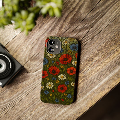 Slim Phone Cases  Wildflower Mosaic Floral Art | Colorful Stained Glass Flowers | Boho Botanical