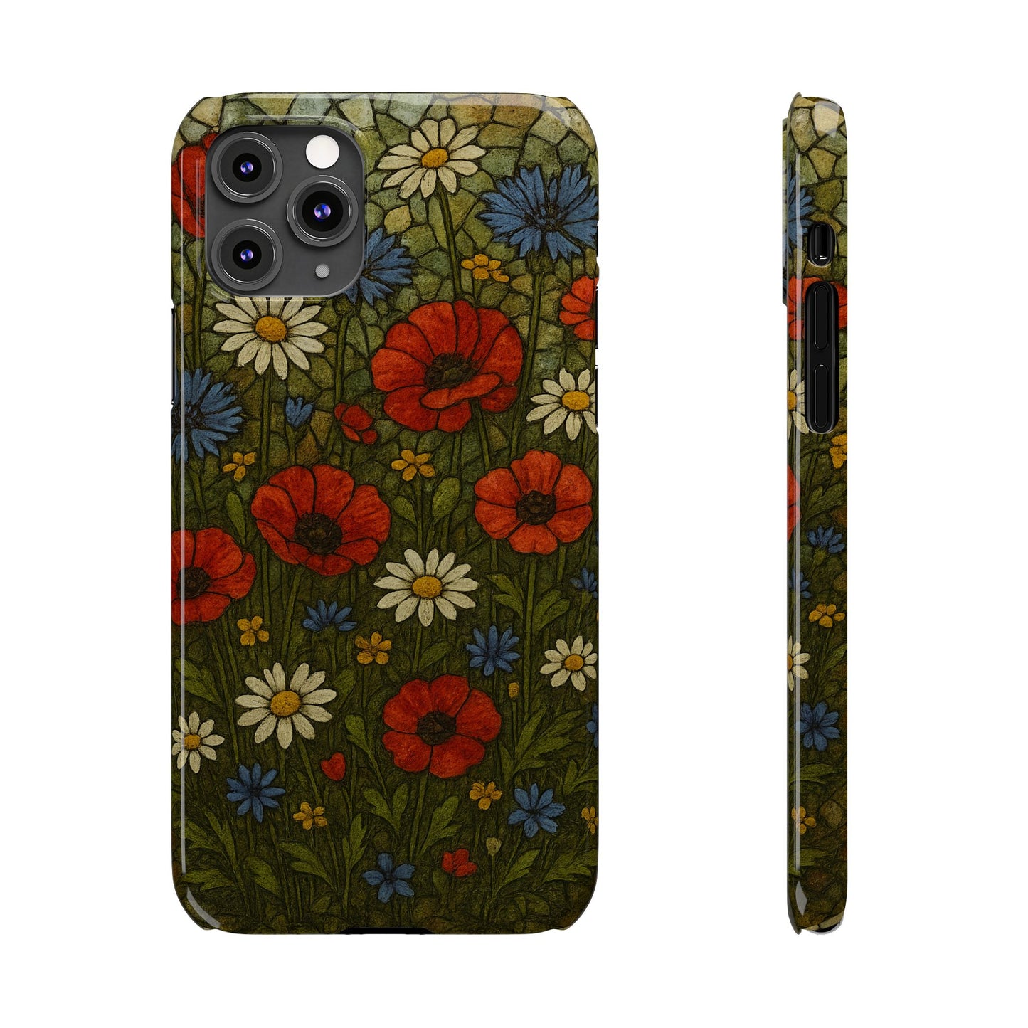 Slim Phone Cases  Wildflower Mosaic Floral Art | Colorful Stained Glass Flowers | Boho Botanical
