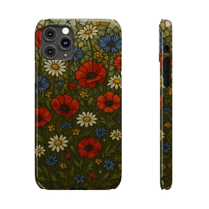 Slim Phone Cases  Wildflower Mosaic Floral Art | Colorful Stained Glass Flowers | Boho Botanical