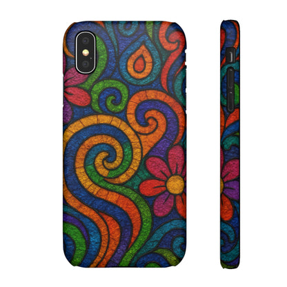 Psychedelic Hippie Phone Case, Boho Rainbow Retro 70s Groovy Art Cover