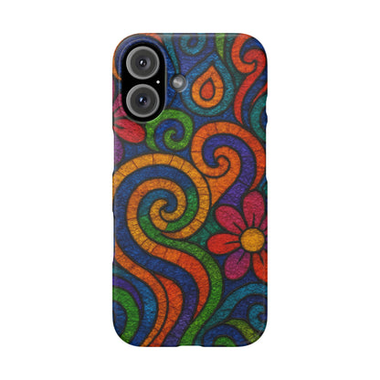 Psychedelic Hippie Phone Case, Boho Rainbow Retro 70s Groovy Art Cover