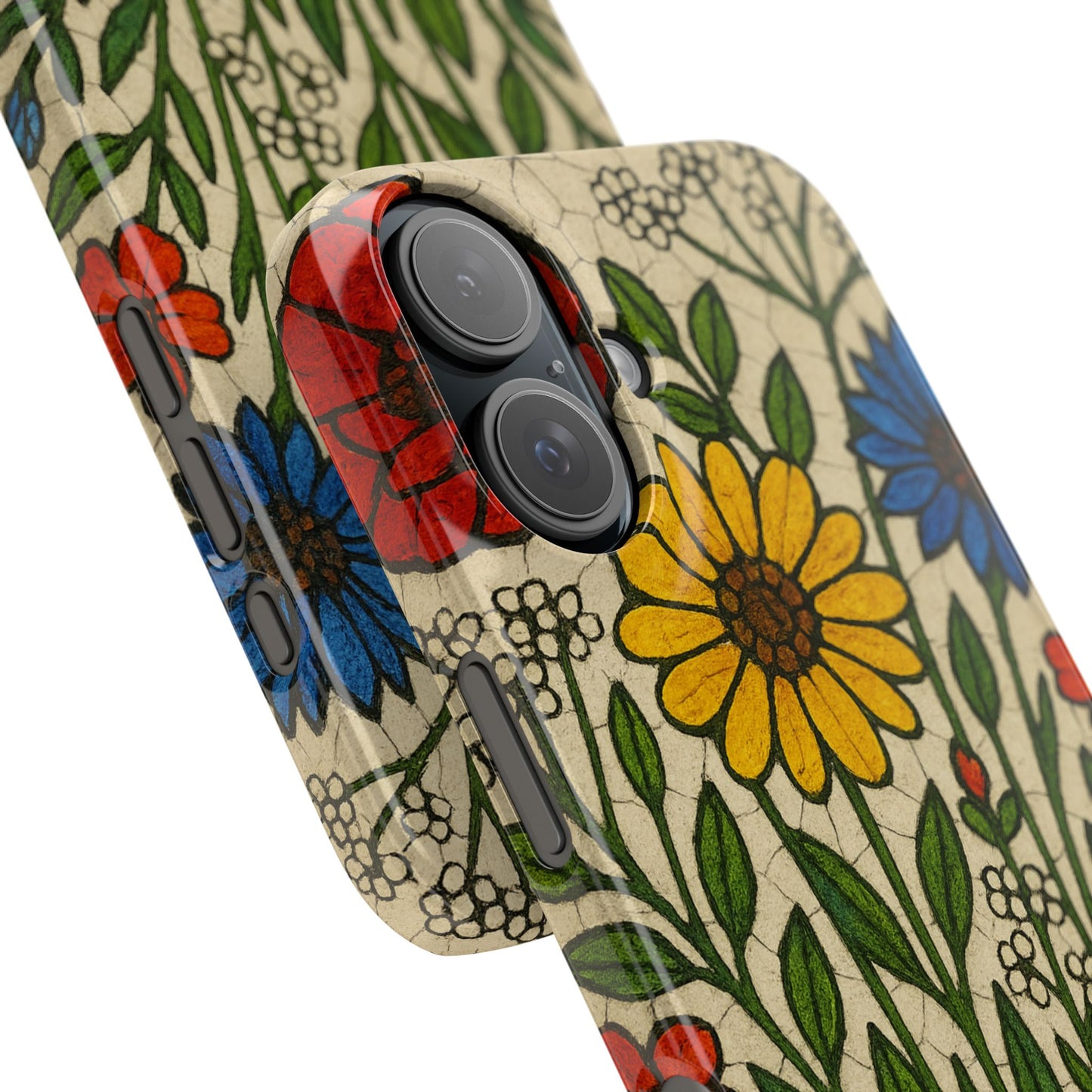 Slim Phone Cases Wildflower Mosaic Floral Art | Colorful Stained Glass Flowers | Boho Botanical