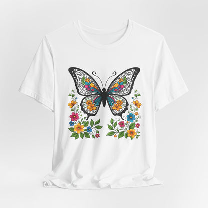 T-Shirt Butterfly and Flowers,  Botanical Floral Tee, Nature Lover Shirt, Cute Spring Top, Unisex Graphic Tee