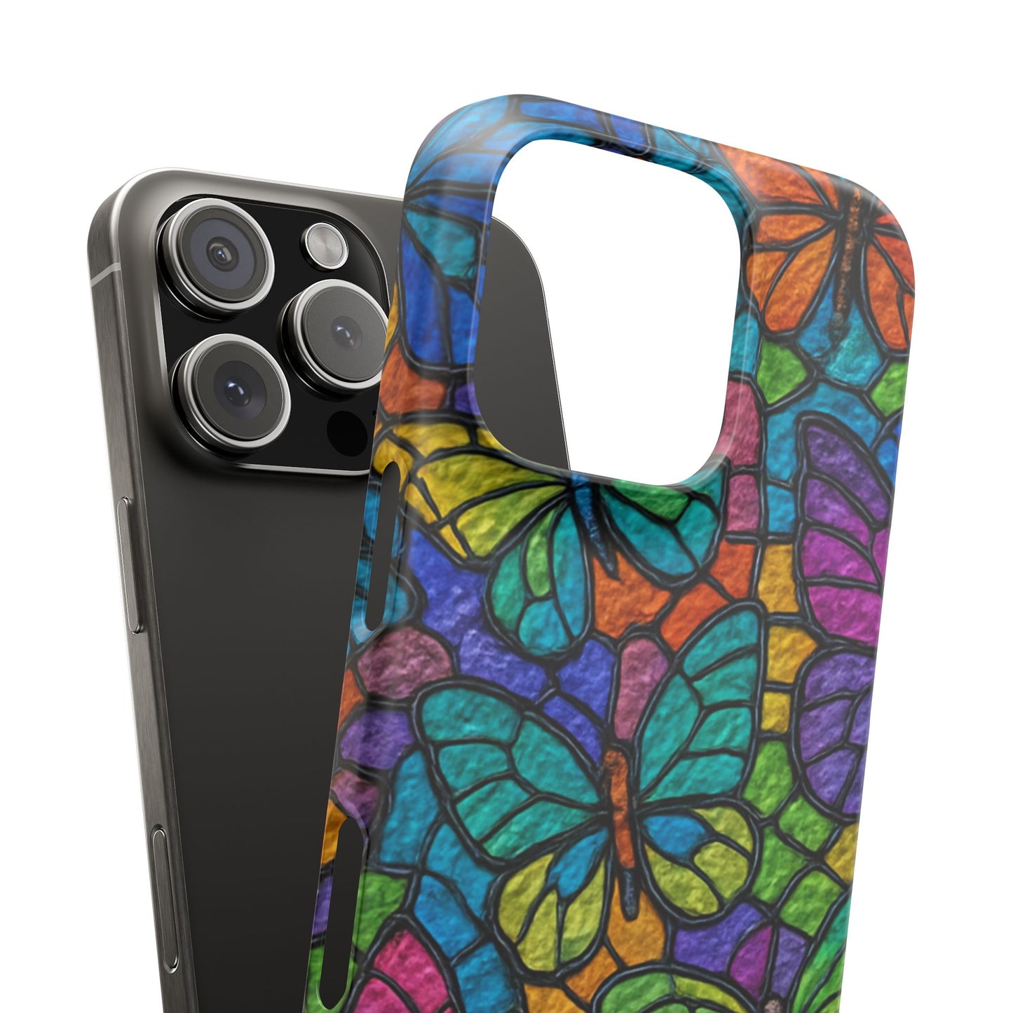 Psychedelic Butterfly Mosaic Phone Case, Trippy Hippie Butterflies,  Rainbow Stained-Glass Art Cover | Boho Festival Aesthetic Case