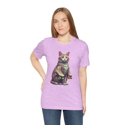 Cat with Roller Unisex Tee, Short Sleeve Shirt, Roller Coaster Cat Graphic Top, Cute Animal T-Shirt, Funny 80s Theme Shirt