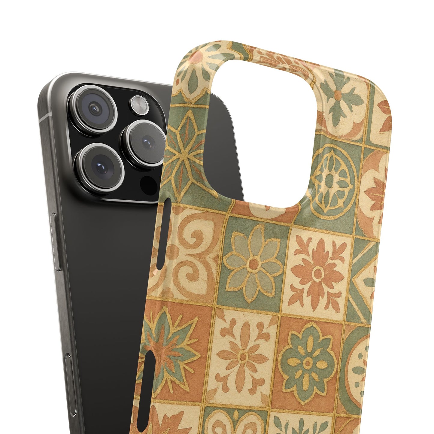 1Slim Phone Cases Boho Dreams Mosaic iPhone MagSafe Case | Vintage Tile Aesthetic | Terracotta, Teal & Gold Ceramic Design