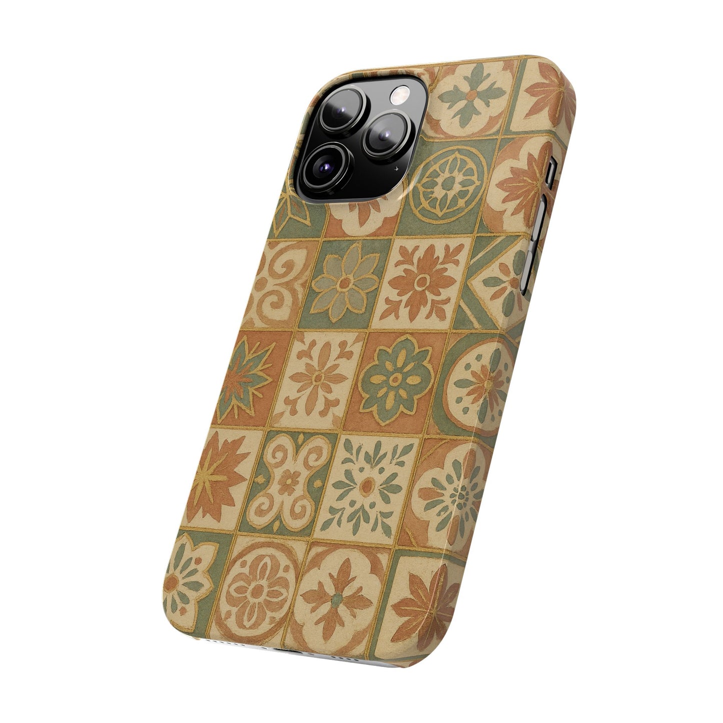 1Slim Phone Cases Boho Dreams Mosaic iPhone MagSafe Case | Vintage Tile Aesthetic | Terracotta, Teal & Gold Ceramic Design