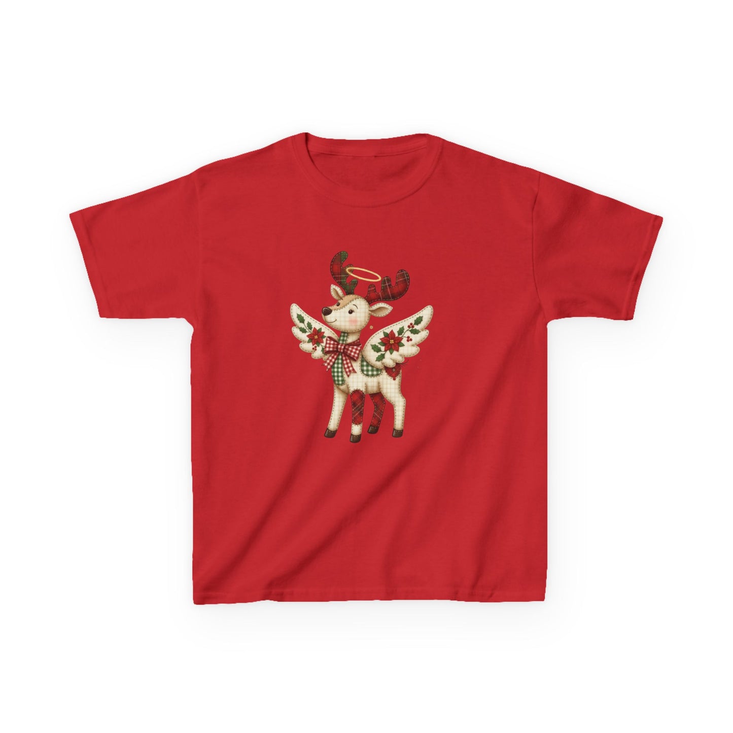 Christmas Deer Patchwork Kids Tee - Festive Children's Clothing