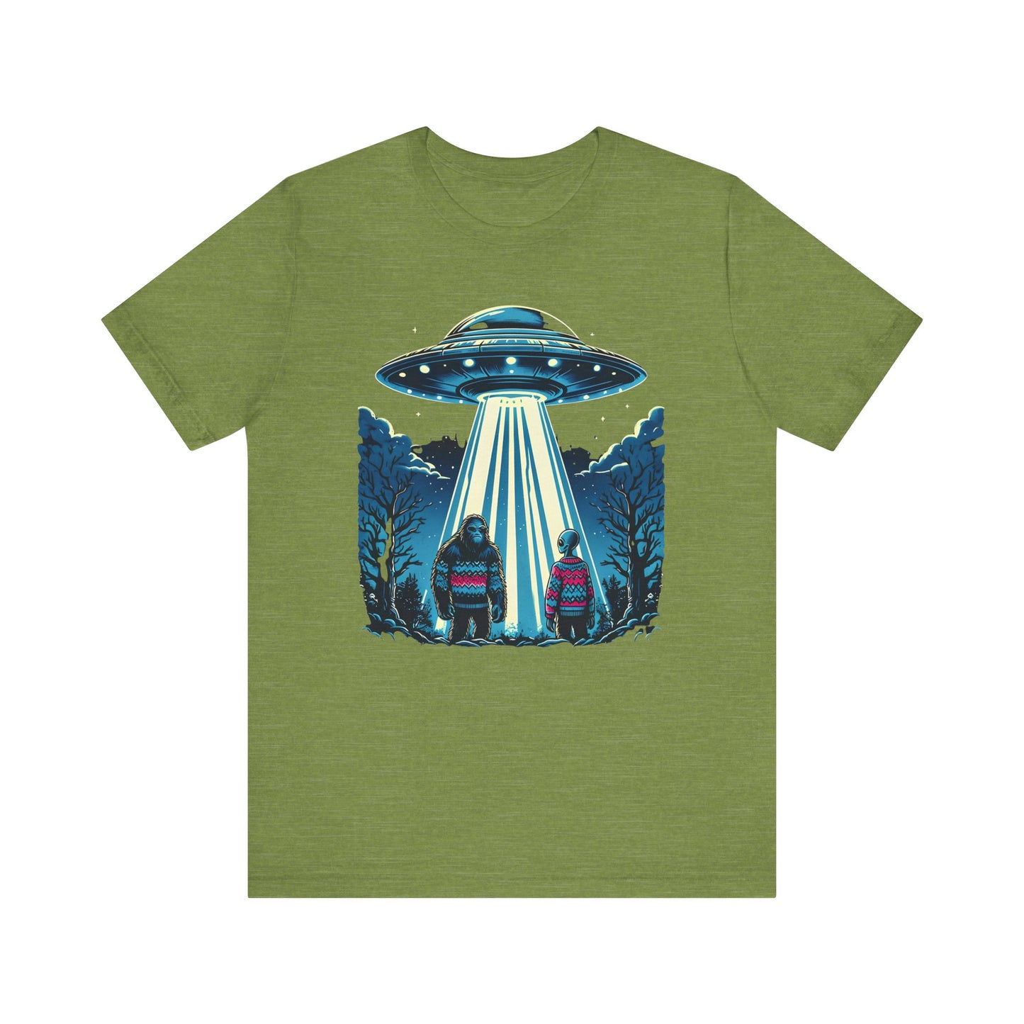 Alien Spaceship and Bigfoot Ugly Christmas Sweater Tee