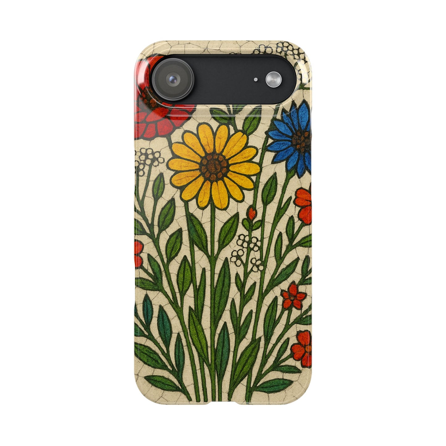 Slim Phone Cases Wildflower Mosaic Floral Art | Colorful Stained Glass Flowers | Boho Botanical