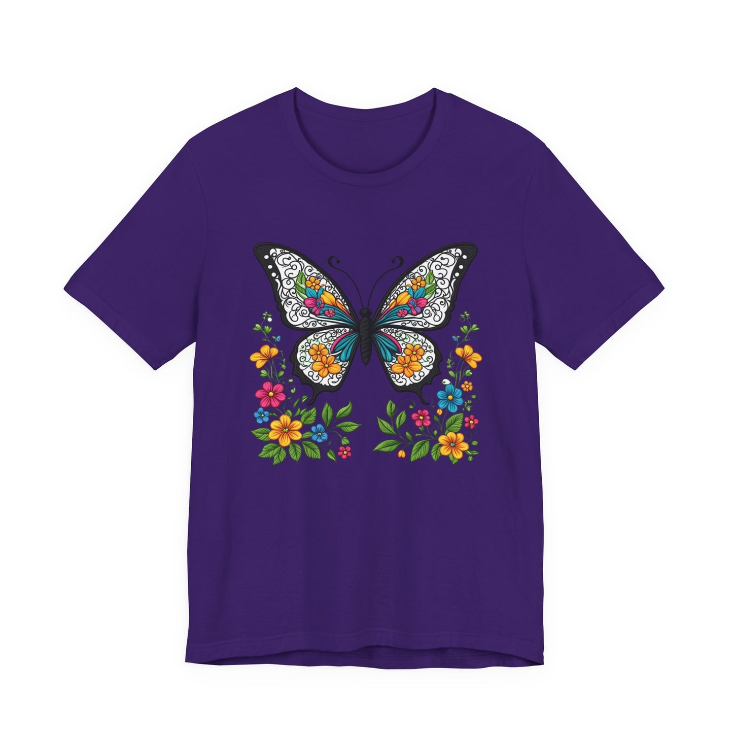 T-Shirt Butterfly and Flowers,  Botanical Floral Tee, Nature Lover Shirt, Cute Spring Top, Unisex Graphic Tee