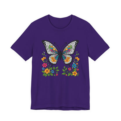 T-Shirt Butterfly and Flowers,  Botanical Floral Tee, Nature Lover Shirt, Cute Spring Top, Unisex Graphic Tee