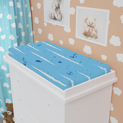 Blue Anchors and Hearts Baby Changing Pad Cover | Nautical Nursery