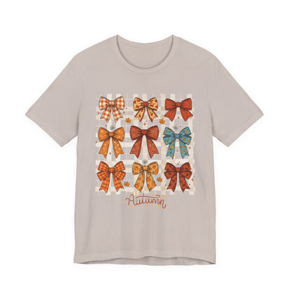 Fall Autumn Bow Coquete Unisex Jersey Short Sleeve Tee, Cute Fall Tee, Autumn Bow Shirt, Cozy Fall T-Shirt, Unisex Fall Top, Neutral Fall