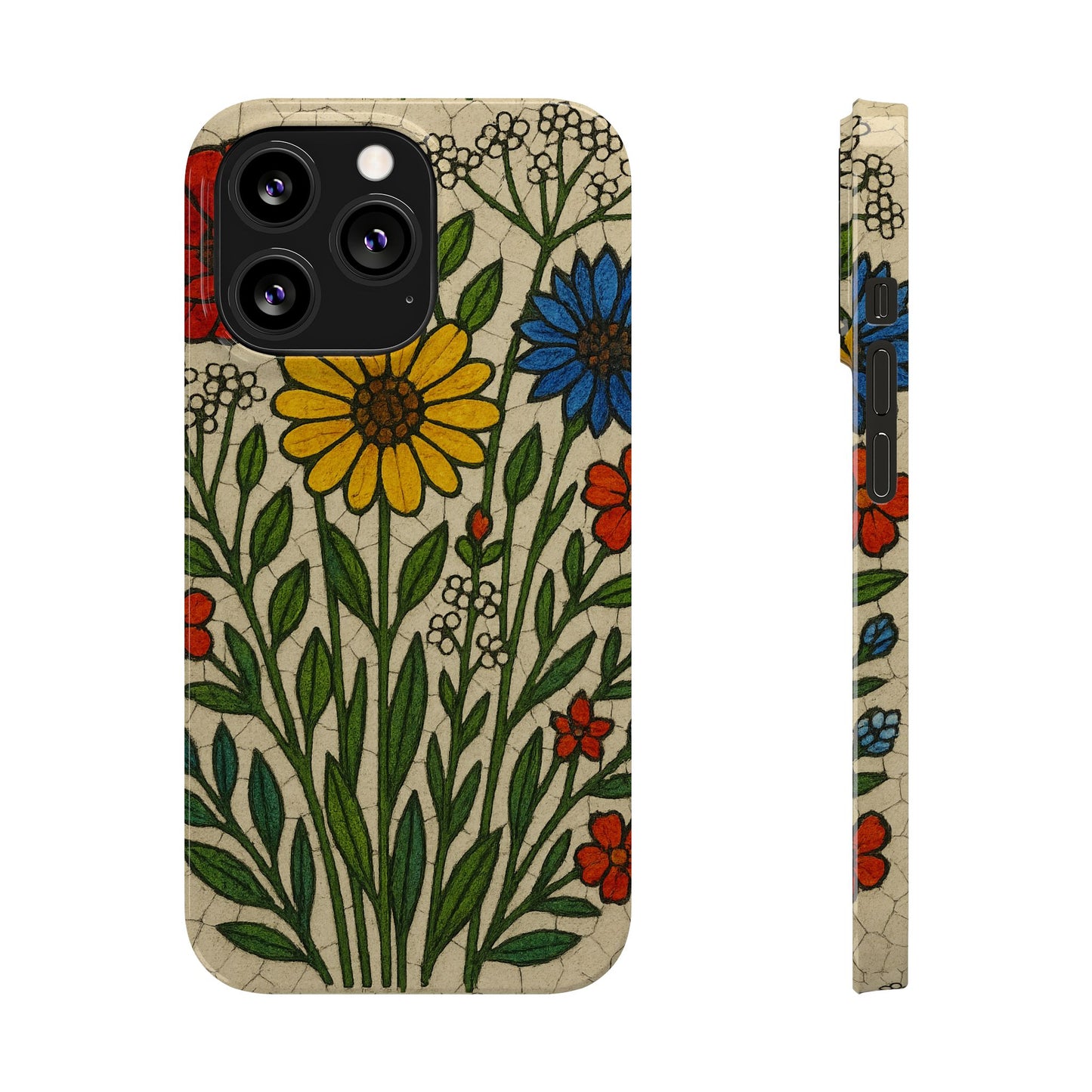 Slim Phone Cases Wildflower Mosaic Floral Art | Colorful Stained Glass Flowers | Boho Botanical