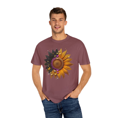 Sunflower Unisex Garment-Dyed T-shirt, Yellow Flower Tee, Floral Shirt, Botanical Top, Nature Lover Gift