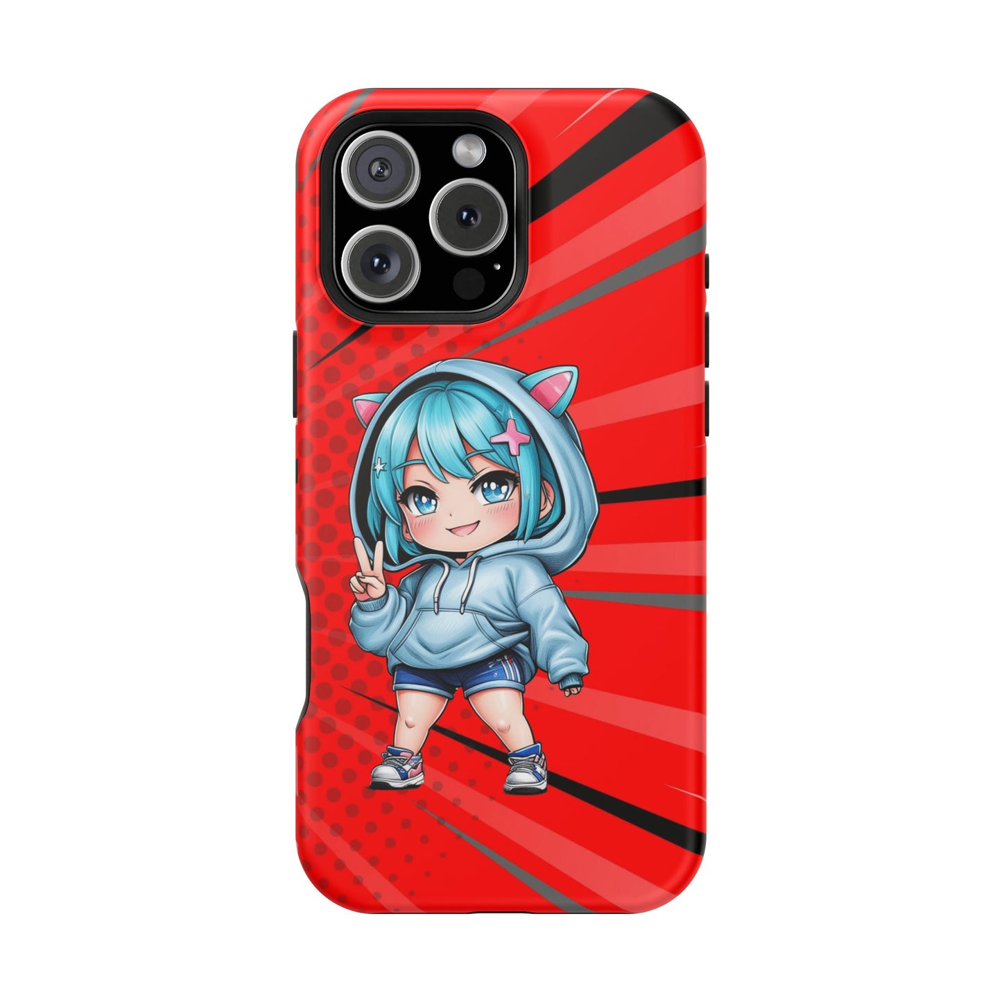 Phone Cases, Cute Chibi Girl in Cat Hoodie, Kawaii Anime Design, Protective Cover, Gift for Anime Fans, Cute Phone Accessories, Cat Lover