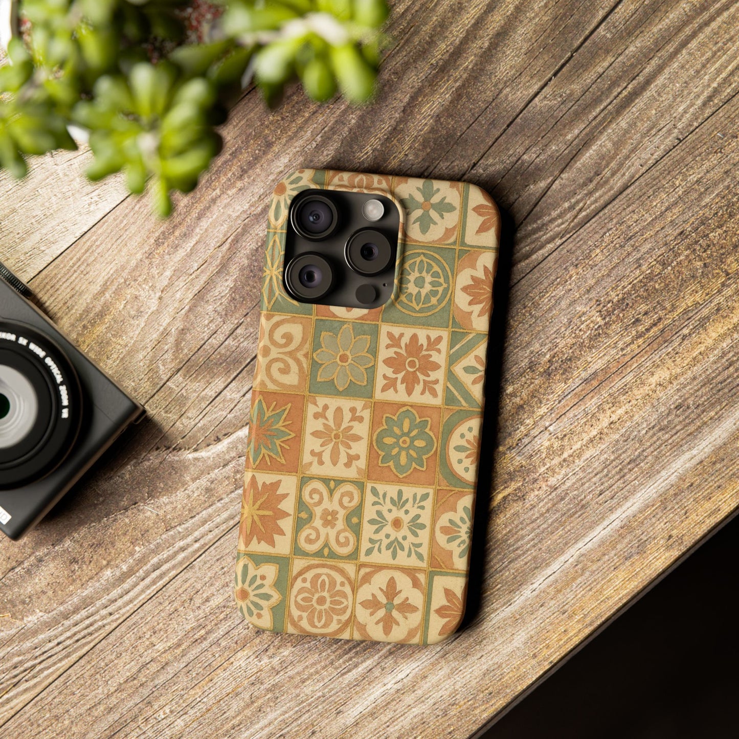 1Slim Phone Cases Boho Dreams Mosaic iPhone MagSafe Case | Vintage Tile Aesthetic | Terracotta, Teal & Gold Ceramic Design