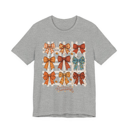 Fall Autumn Bow Coquete Unisex Jersey Short Sleeve Tee, Cute Fall Tee, Autumn Bow Shirt, Cozy Fall T-Shirt, Unisex Fall Top, Neutral Fall