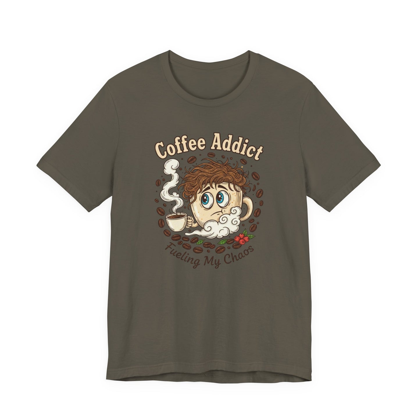 Coffee Addict Unisex Tee, Funny Caffeine Lover Shirt, Graphic T-Shirt, Chaos & Coffee Short Sleeve Top, Gift for Barista, Coffee Obsessed