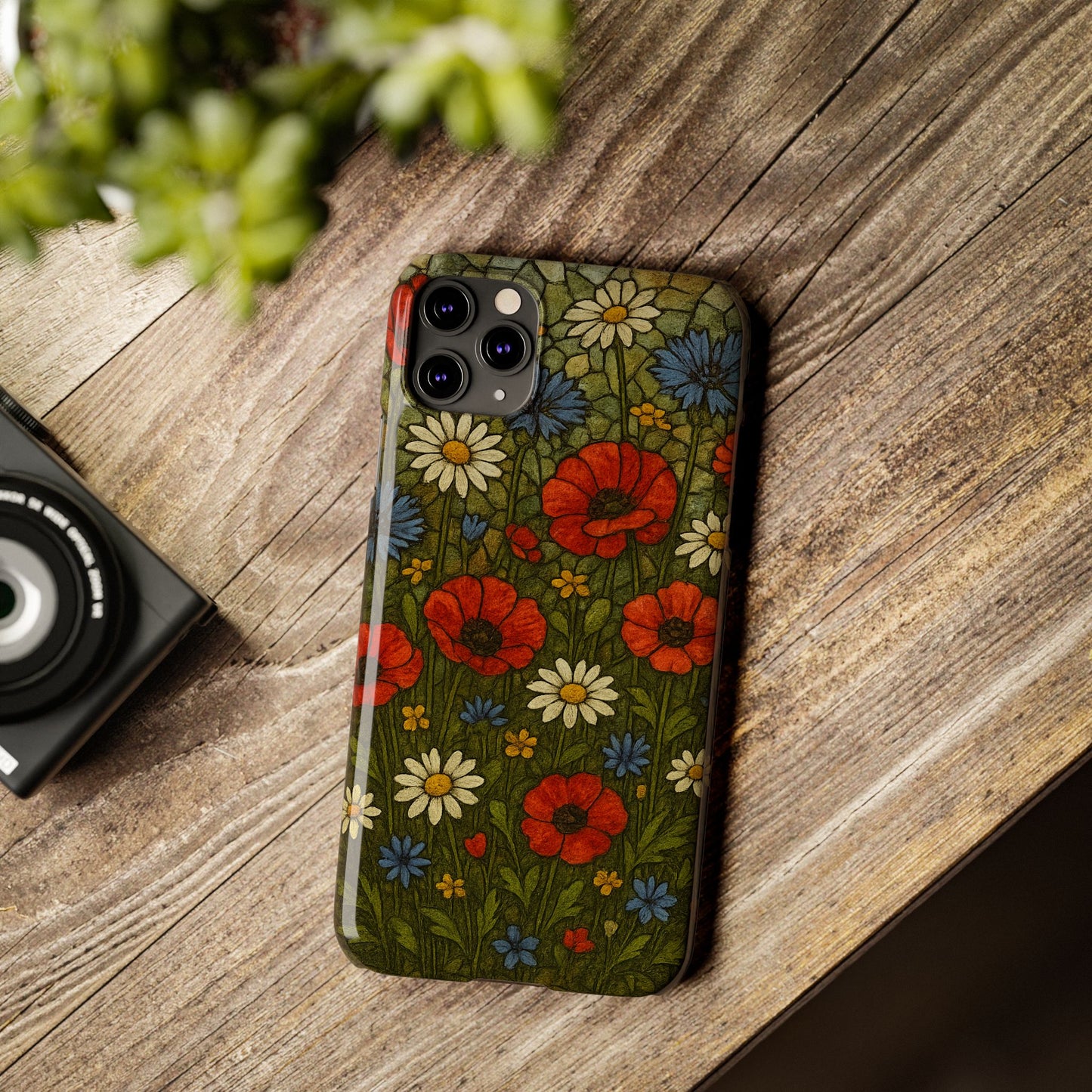 Slim Phone Cases  Wildflower Mosaic Floral Art | Colorful Stained Glass Flowers | Boho Botanical