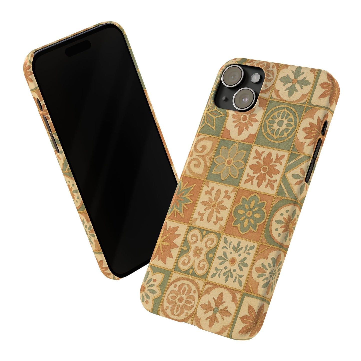 1Slim Phone Cases Boho Dreams Mosaic iPhone MagSafe Case | Vintage Tile Aesthetic | Terracotta, Teal & Gold Ceramic Design