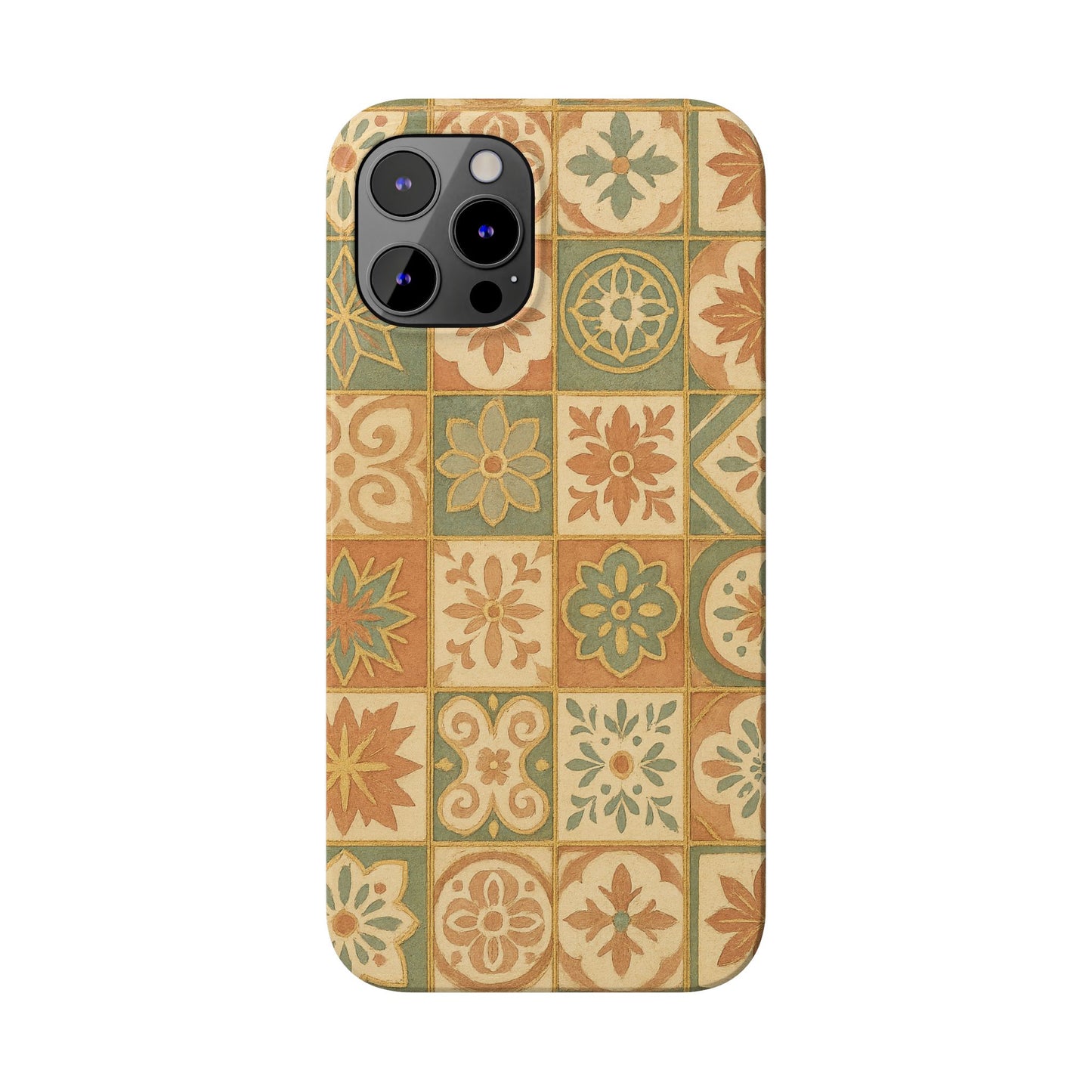 1Slim Phone Cases Boho Dreams Mosaic iPhone MagSafe Case | Vintage Tile Aesthetic | Terracotta, Teal & Gold Ceramic Design