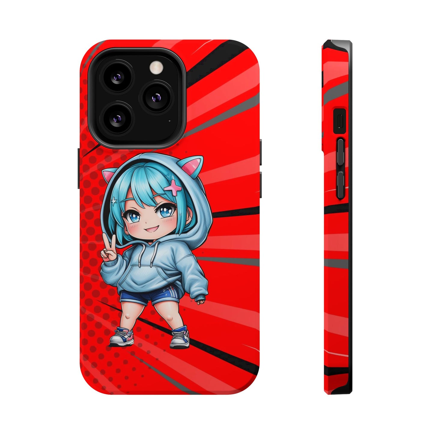 Phone Cases, Cute Chibi Girl in Cat Hoodie, Kawaii Anime Design, Protective Cover, Gift for Anime Fans, Cute Phone Accessories, Cat Lover