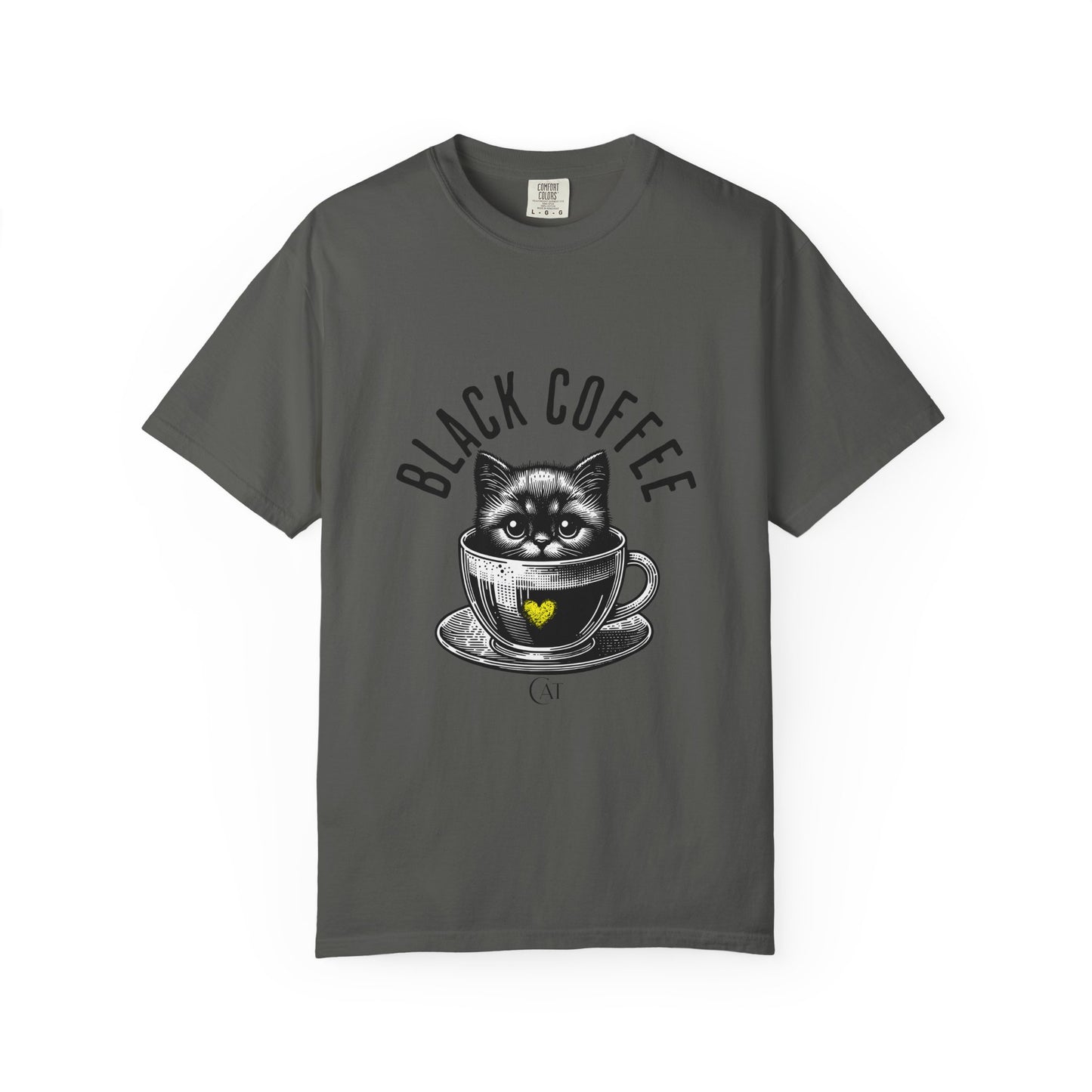 Comfort Colors T-shirt Black Coffee Cat funny, Unisex Tee, Garment-Dyed Shirt, Funny Graphic Tee, Cat Lover Gift, Coffee Lover Shirt