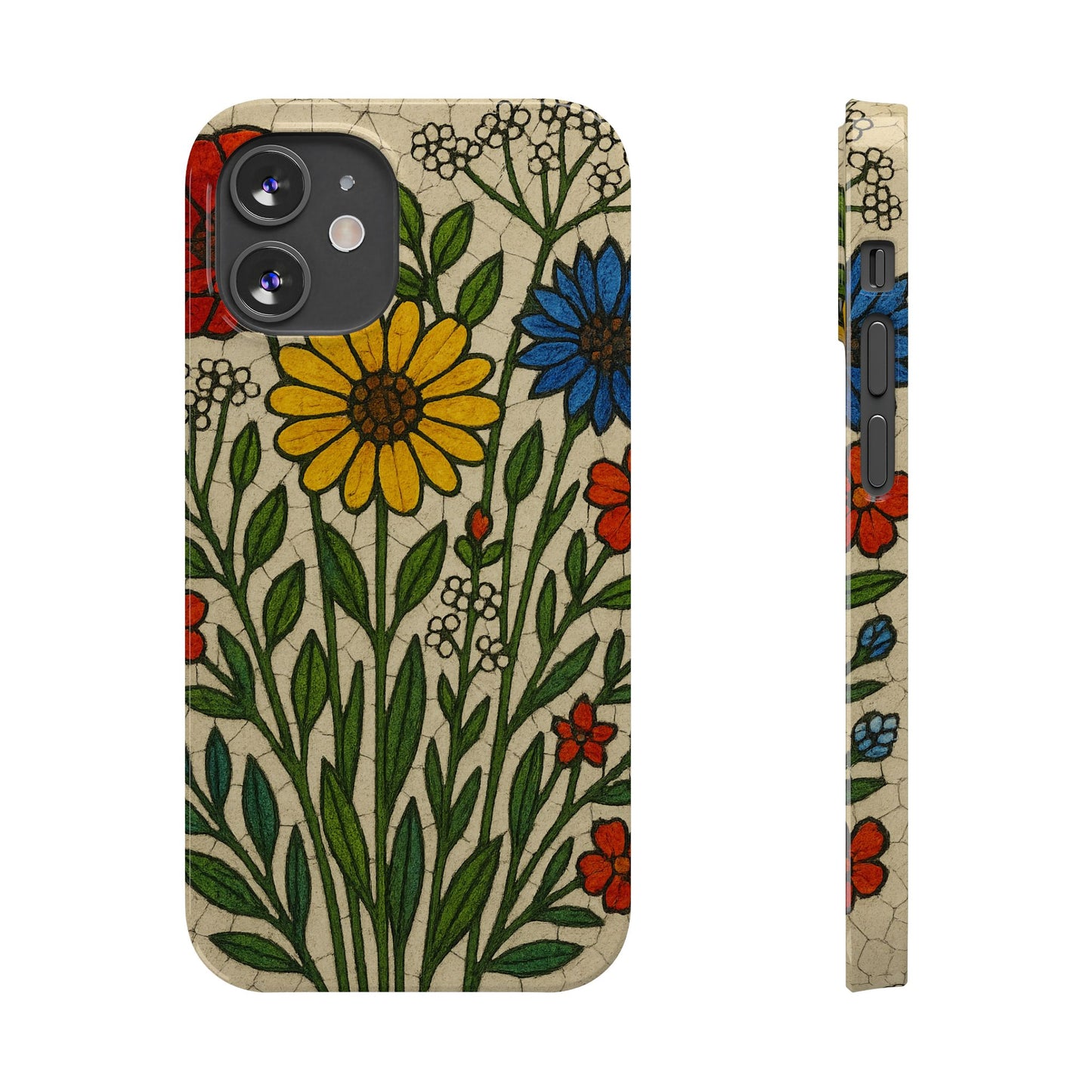 Slim Phone Cases Wildflower Mosaic Floral Art | Colorful Stained Glass Flowers | Boho Botanical