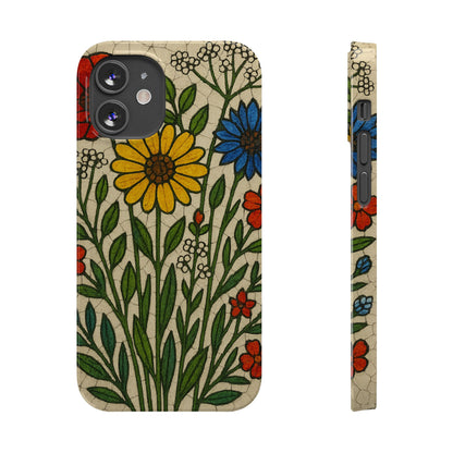 Slim Phone Cases Wildflower Mosaic Floral Art | Colorful Stained Glass Flowers | Boho Botanical
