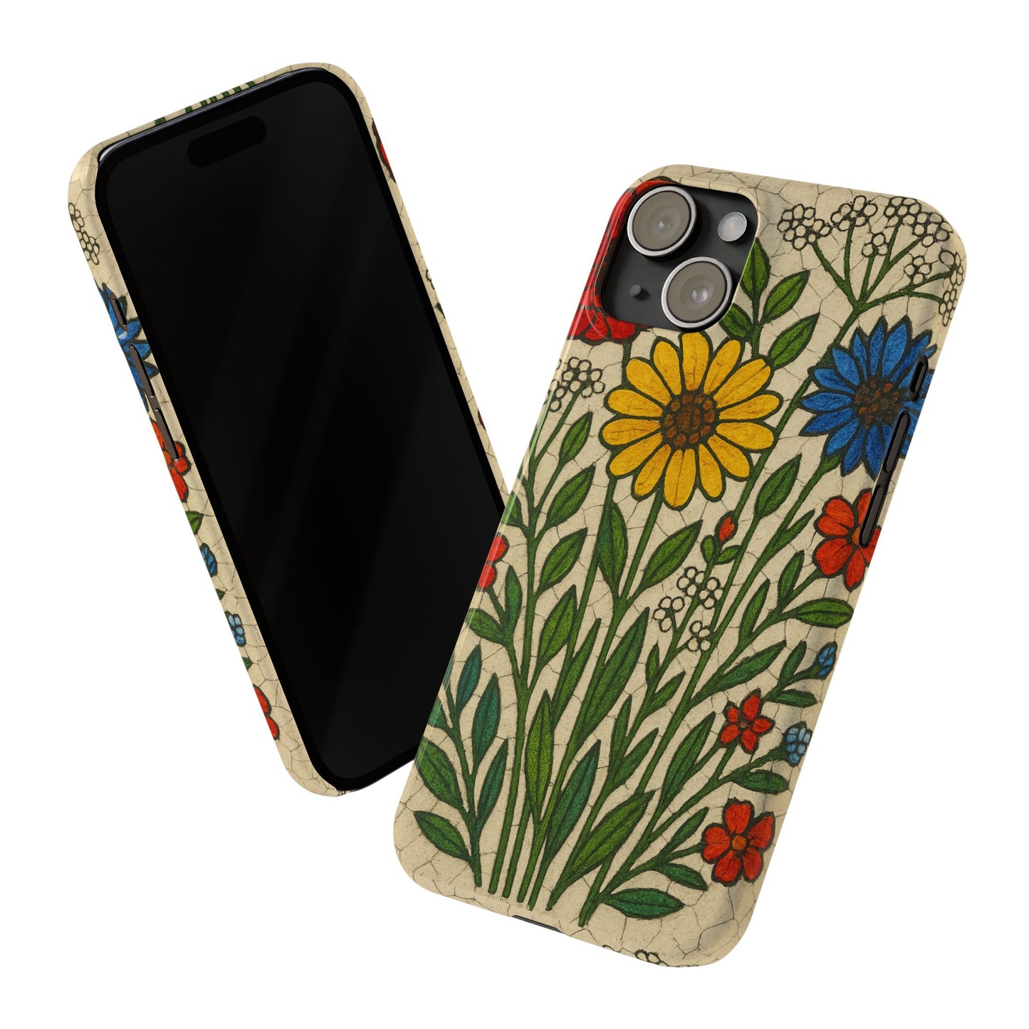 Slim Phone Cases Wildflower Mosaic Floral Art | Colorful Stained Glass Flowers | Boho Botanical