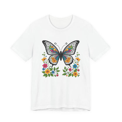 T-Shirt Butterfly and Flowers,  Botanical Floral Tee, Nature Lover Shirt, Cute Spring Top, Unisex Graphic Tee