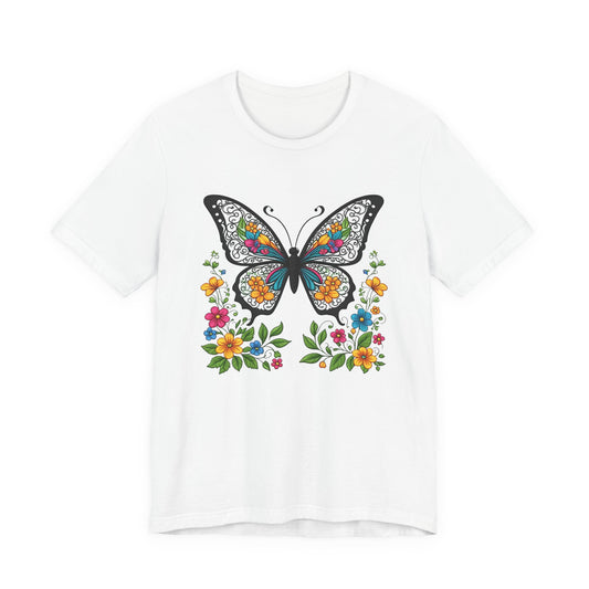 T-Shirt Butterfly and Flowers,  Botanical Floral Tee, Nature Lover Shirt, Cute Spring Top, Unisex Graphic Tee
