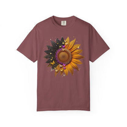 Sunflower Unisex Garment-Dyed T-shirt, Yellow Flower Tee, Floral Shirt, Botanical Top, Nature Lover Gift