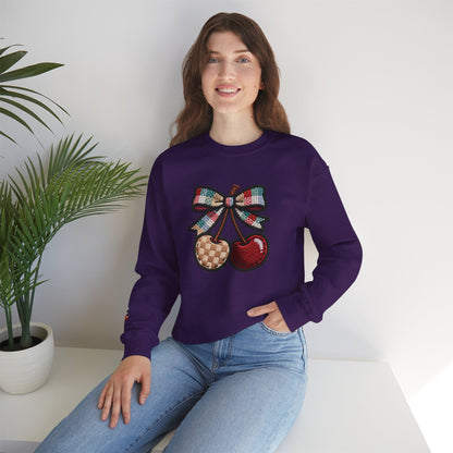 Cherry Embroidery Crewneck Sweatshirt, Illusion Shirt, Unisex Sweatshirt, Cherry Design, Embroidered Sweater