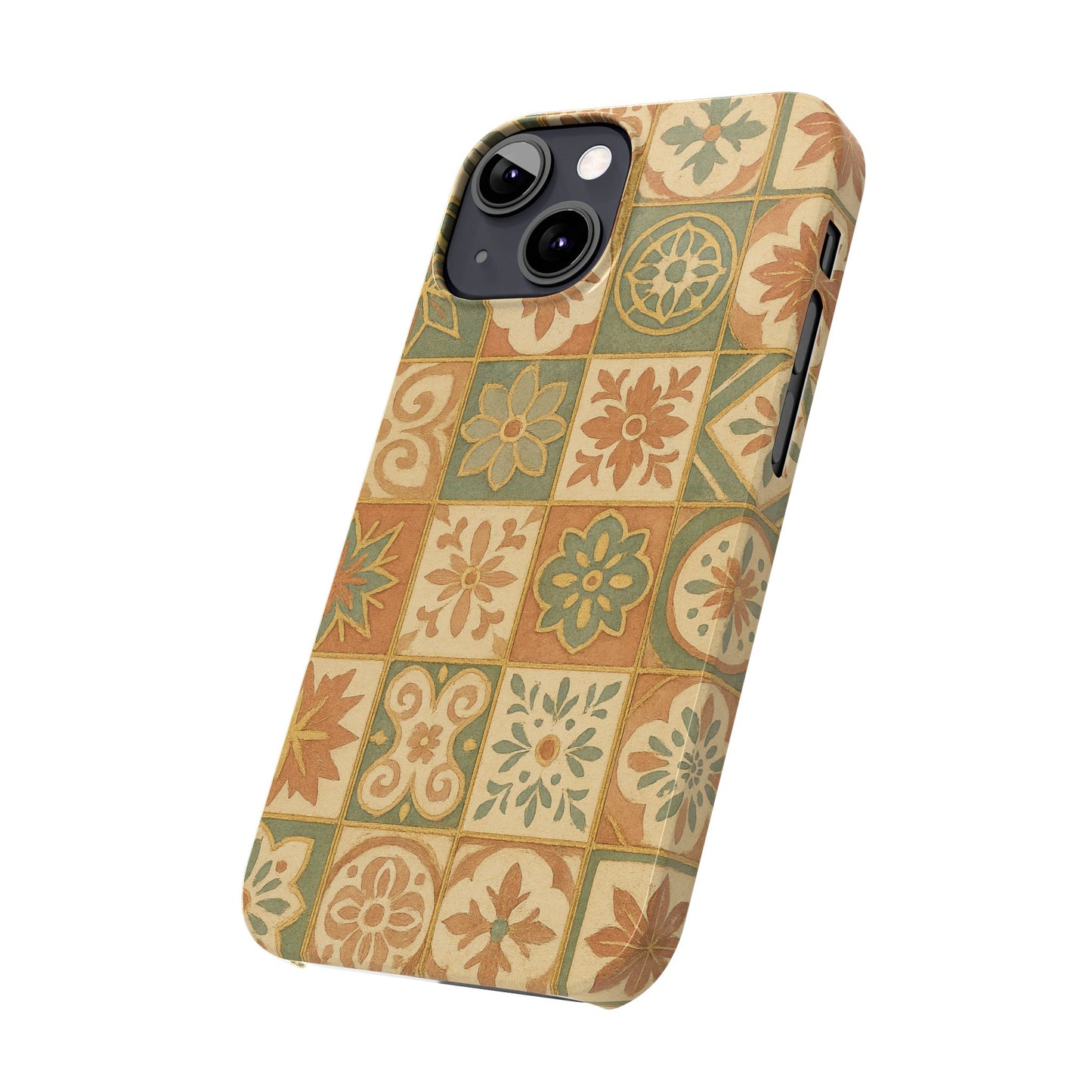 1Slim Phone Cases Boho Dreams Mosaic iPhone MagSafe Case | Vintage Tile Aesthetic | Terracotta, Teal & Gold Ceramic Design