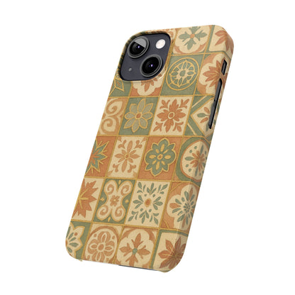 1Slim Phone Cases Boho Dreams Mosaic iPhone MagSafe Case | Vintage Tile Aesthetic | Terracotta, Teal & Gold Ceramic Design