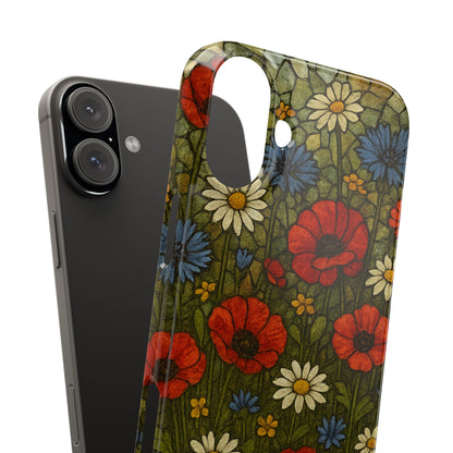 Slim Phone Cases  Wildflower Mosaic Floral Art | Colorful Stained Glass Flowers | Boho Botanical