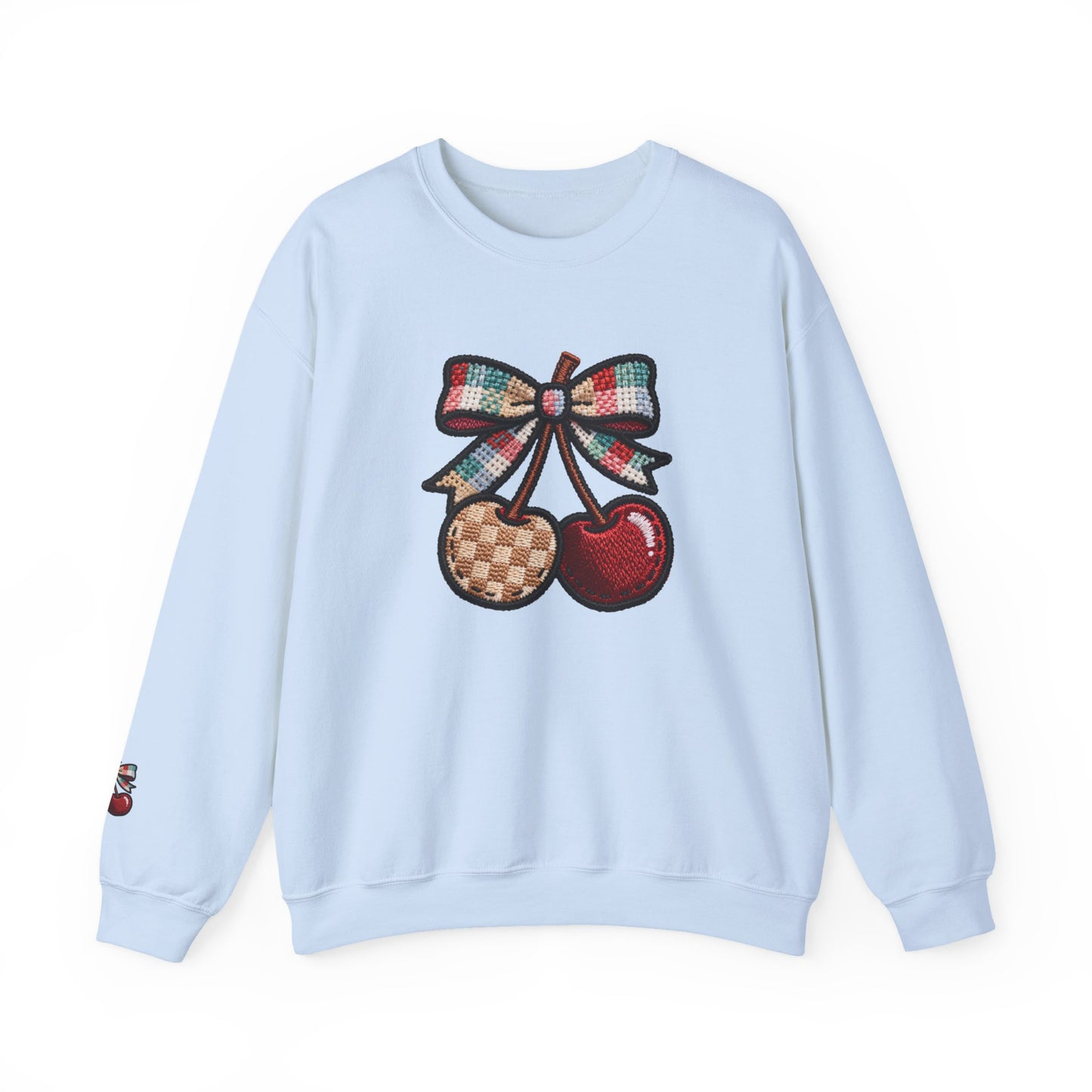 Cherry Embroidery Crewneck Sweatshirt, Illusion Shirt, Unisex Sweatshirt, Cherry Design, Embroidered Sweater