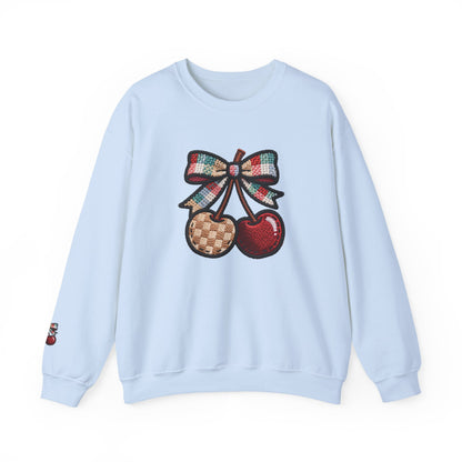 Cherry Embroidery Crewneck Sweatshirt, Illusion Shirt, Unisex Sweatshirt, Cherry Design, Embroidered Sweater