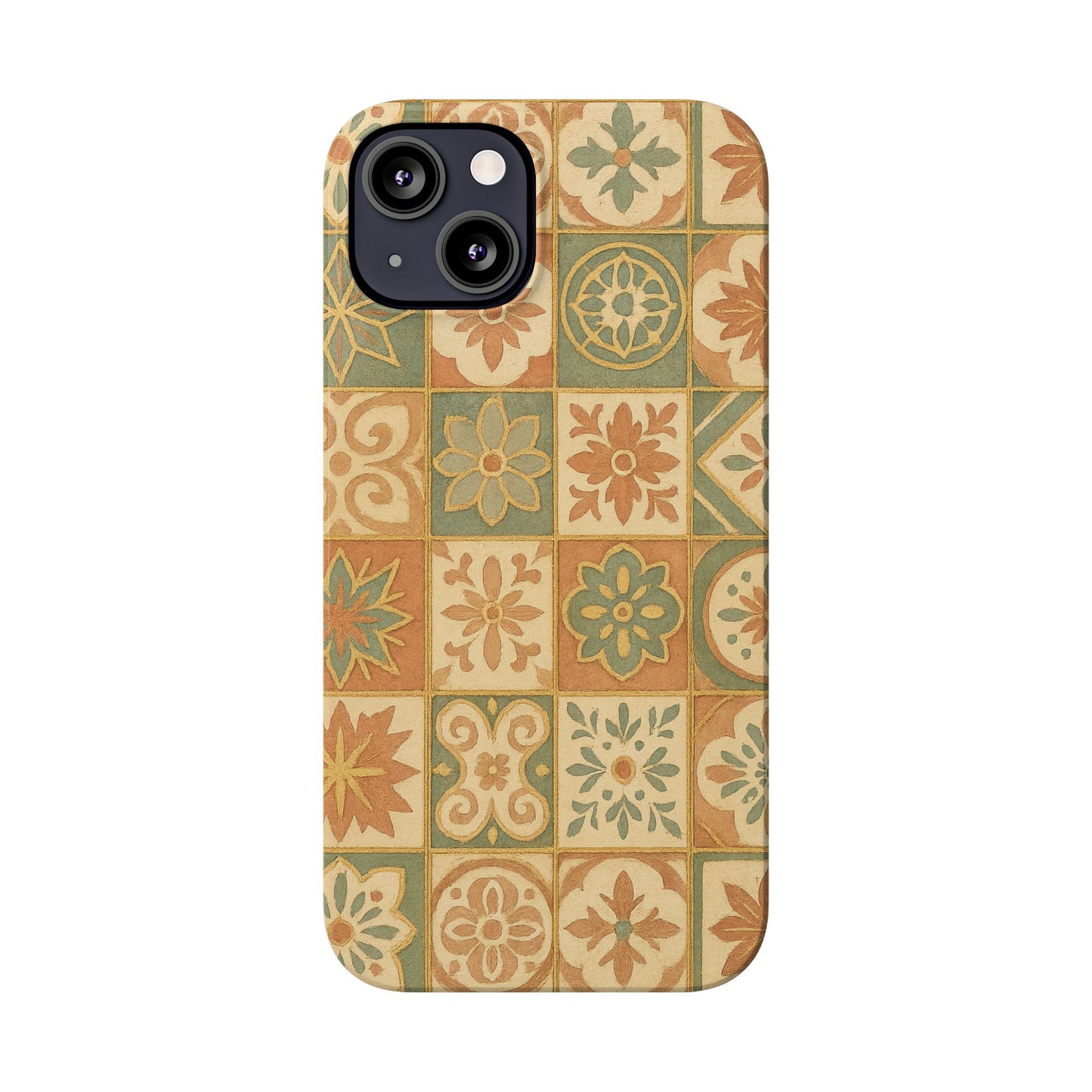 1Slim Phone Cases Boho Dreams Mosaic iPhone MagSafe Case | Vintage Tile Aesthetic | Terracotta, Teal & Gold Ceramic Design