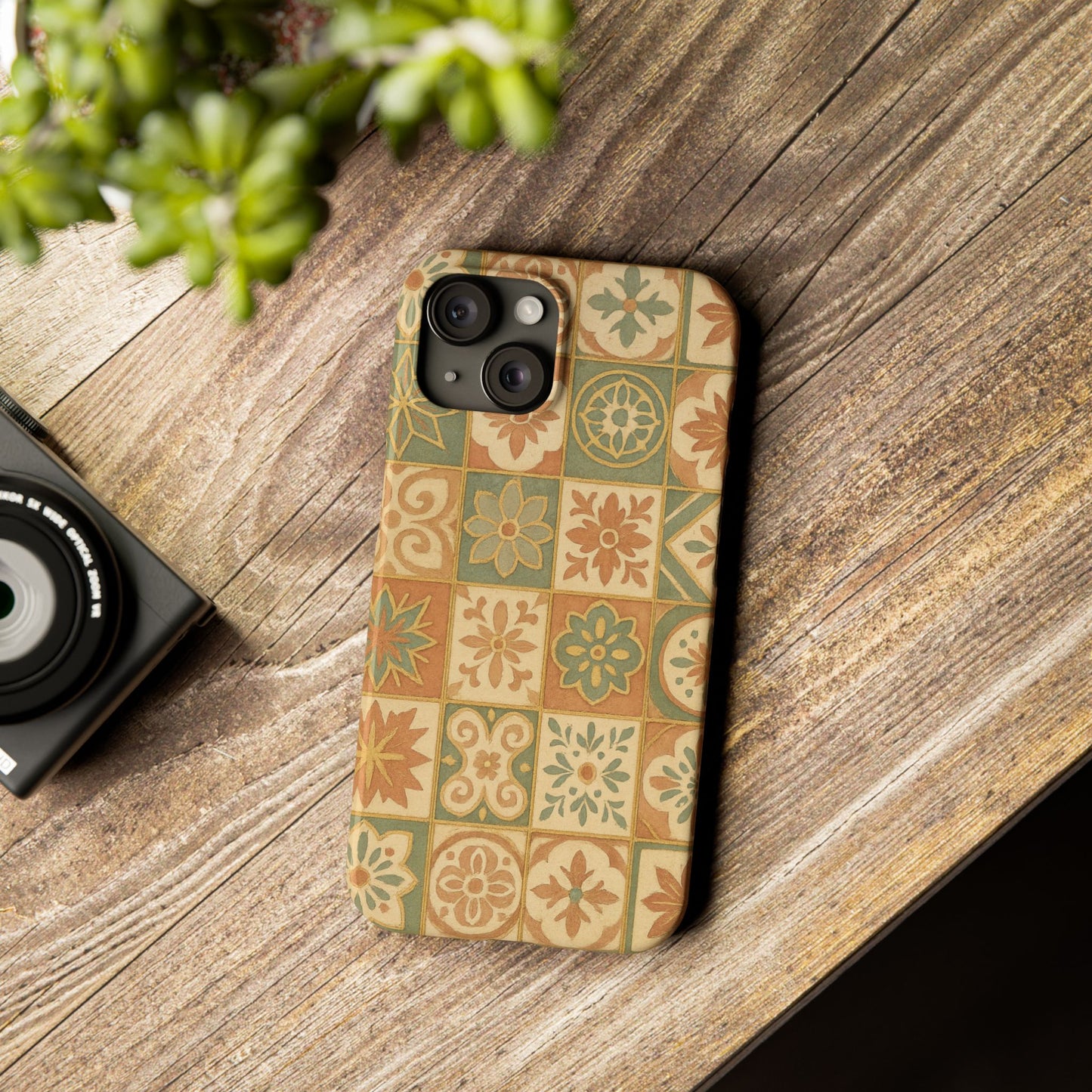 1Slim Phone Cases Boho Dreams Mosaic iPhone MagSafe Case | Vintage Tile Aesthetic | Terracotta, Teal & Gold Ceramic Design