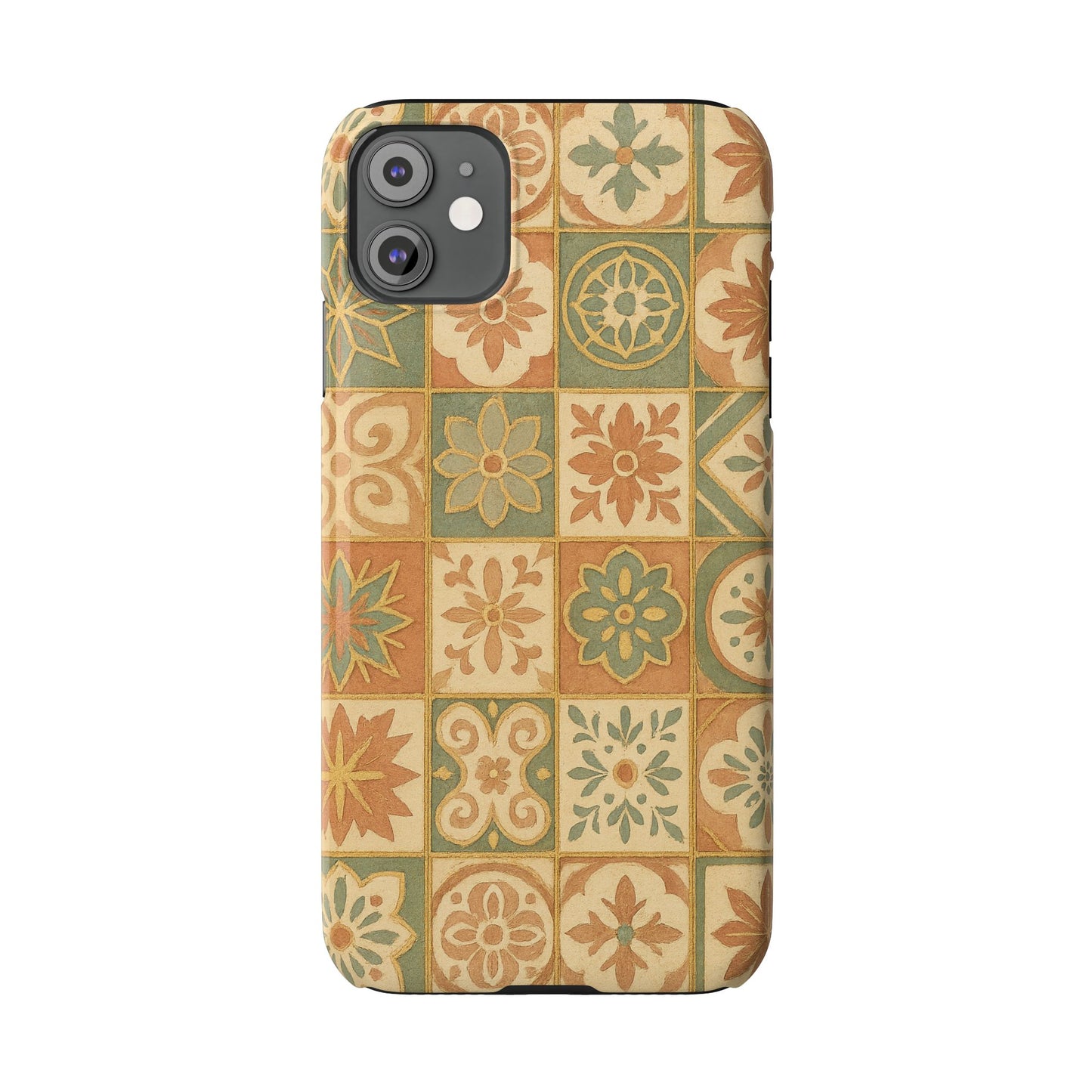1Slim Phone Cases Boho Dreams Mosaic iPhone MagSafe Case | Vintage Tile Aesthetic | Terracotta, Teal & Gold Ceramic Design